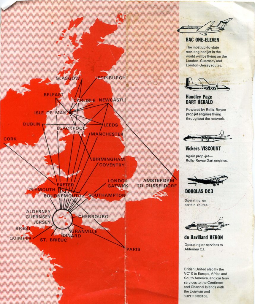 British United (CI)Airways 1965 timetable Silver City Manx Airlines Alares Jersey Airlines Transair