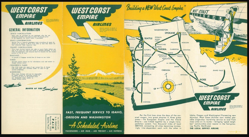West Coast Airlines Timetable 1953
