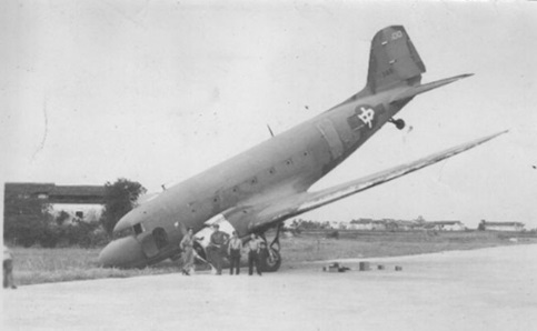 CNAC DC-3 No.100 tipped-up during WW2