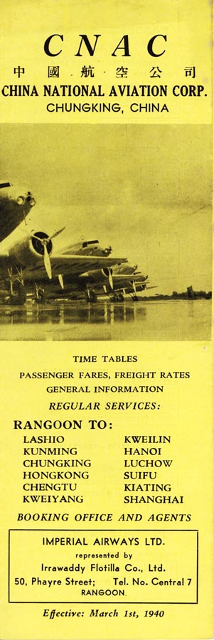 CNAC 1940s timetable Rangoon network
