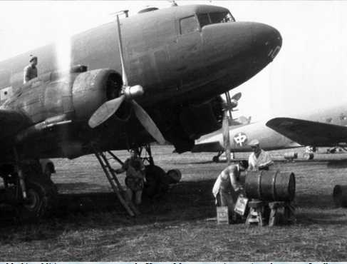 CNAC refuelling a DC-3 in the field, WW2 China