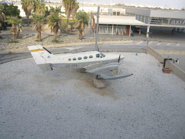 Malaga Airport pedestrian access from Holiday Inn Malaga Air Museum walk to airport EC-FPA Cessna Golden Eagle