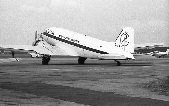 South West Aviation Dakota C-47B G-AMYJ G-APBC Hurn 1971