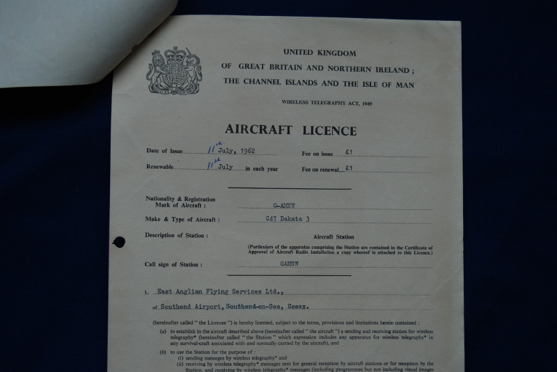 G-AMNW Radio licence 1962