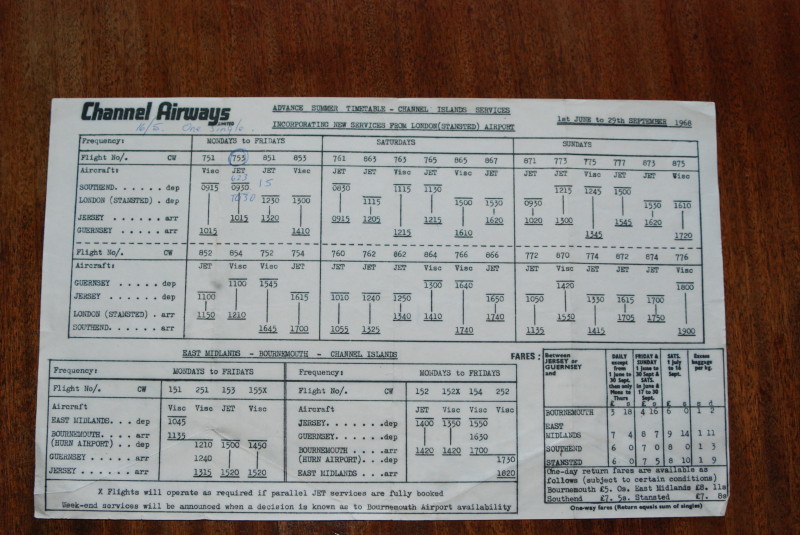 Channel Advance Summer Timetable for 1968