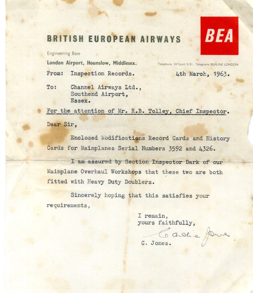 Document evidence provided for investigation into crash of Channel Airways Dakota G-AGZB May 1962