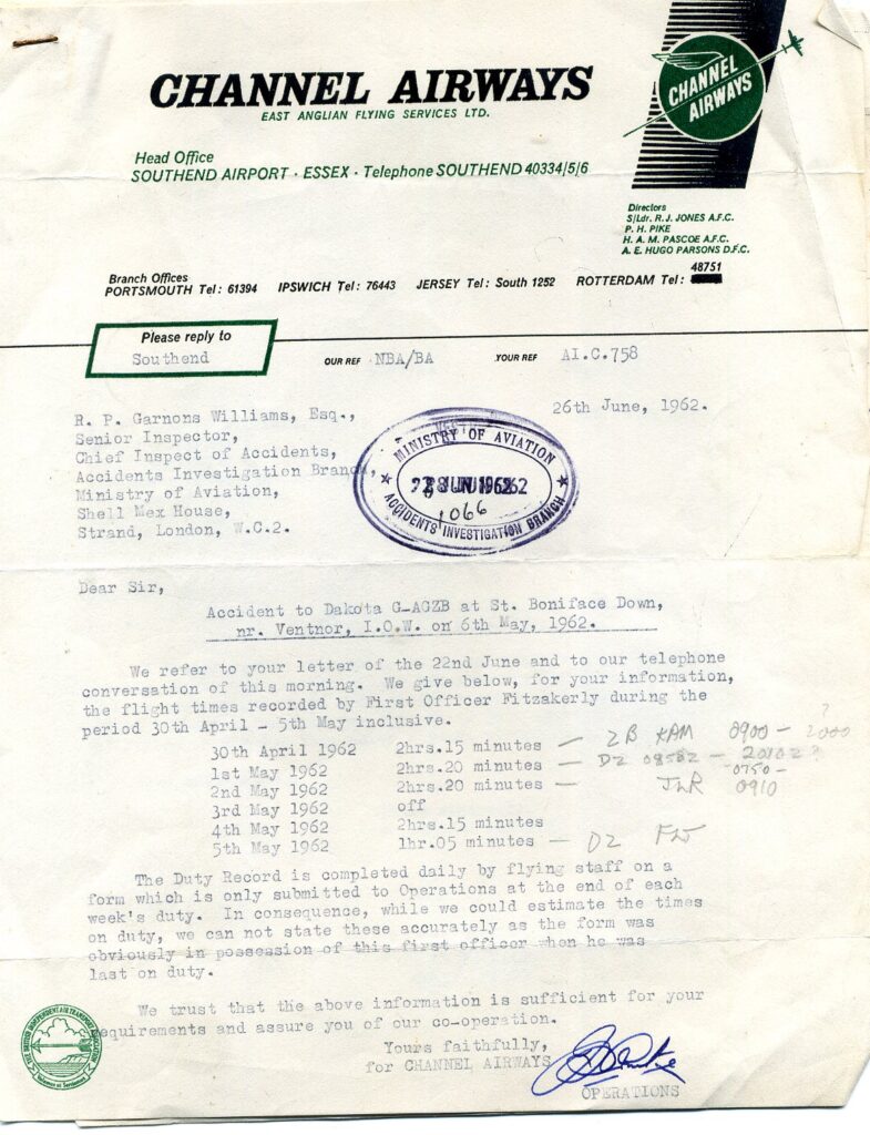 Personnel appraisals of crew of Channel Dakota G-AGZB