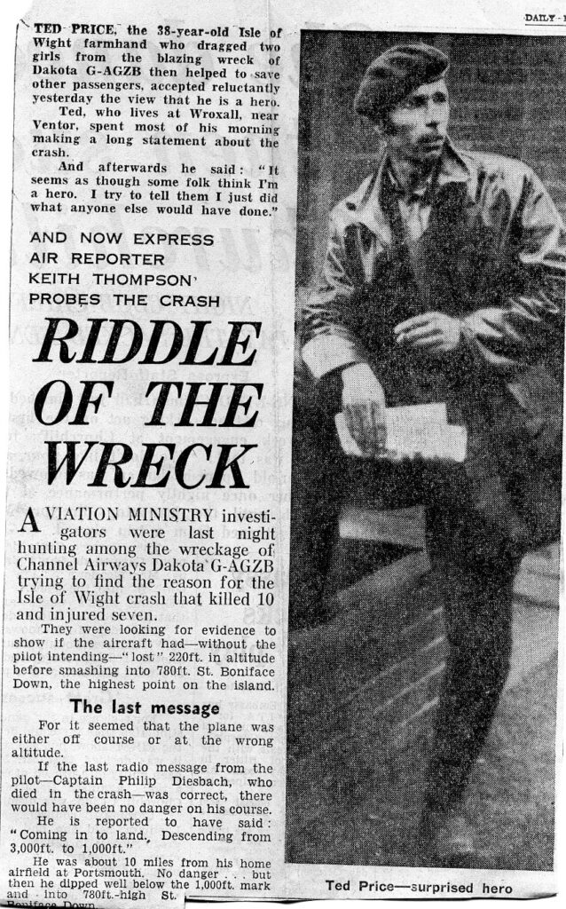 Ted Price Channel Airways DC-3 C-47 Dakota crash Ventnor 6th May 1962