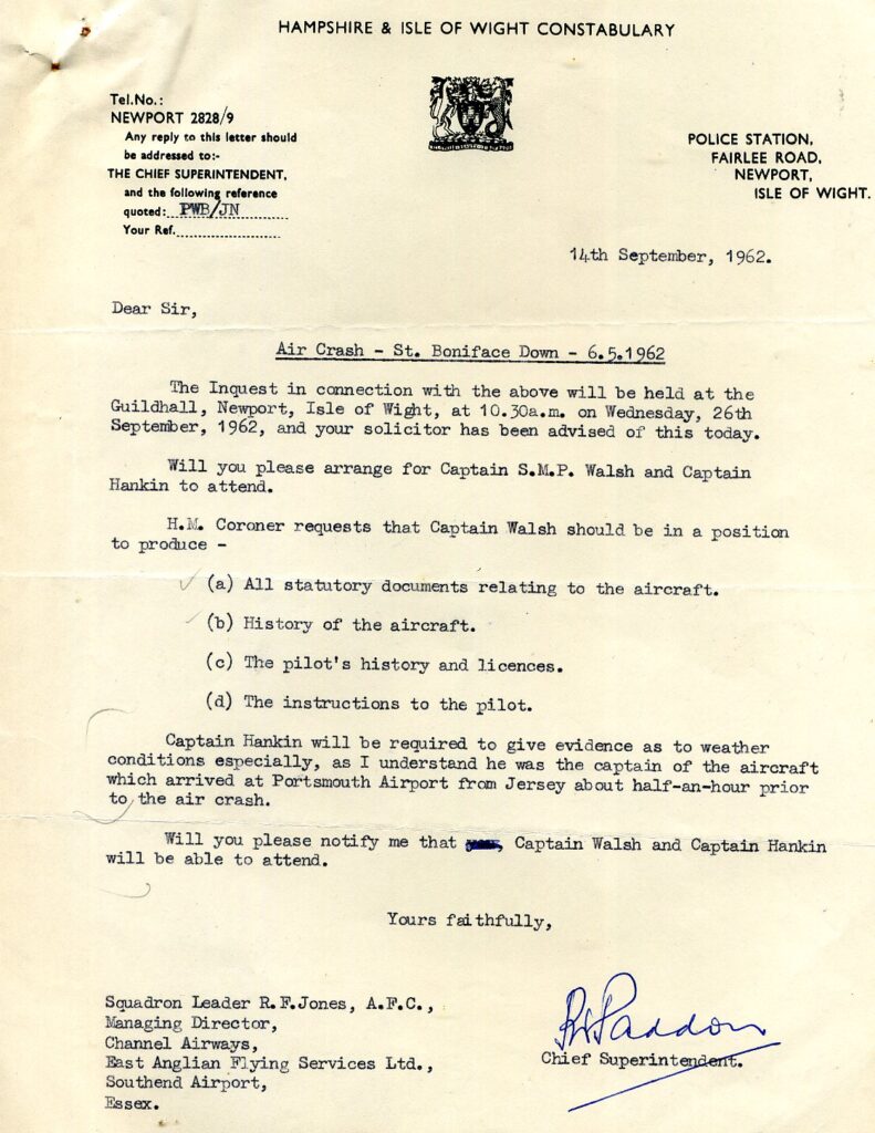 Ted Price Channel Airways DC-3 C-47 Dakota crash Ventnor 6th May 1962