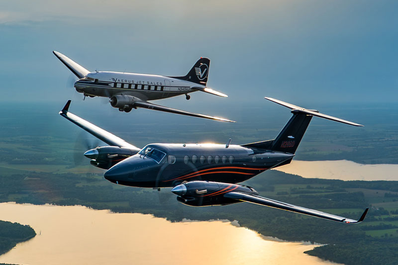 N345VJ Vaerus Jet sales DC-3 alongside a King Air