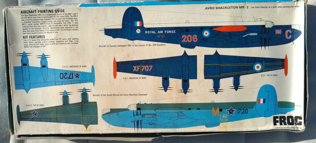 Frog 1/72 Shackleton kit SAAF and RAF colour scheme